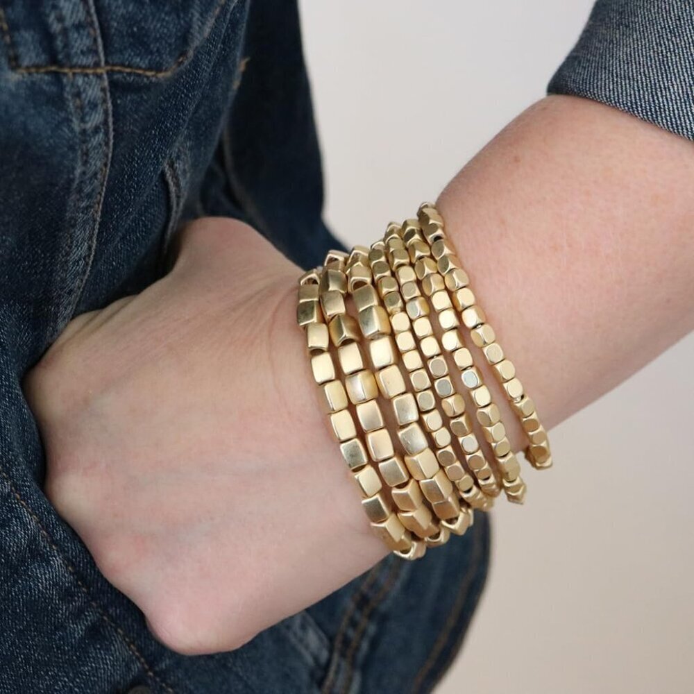 Multi-Strand Beaded Bracelet Set Silver Gold Women Stylish Stack for Any Occasio - Picture 4 of 4